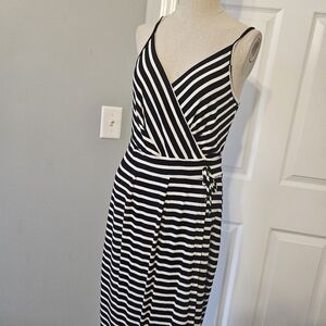 Chic Black and White Striped Midi Dress
